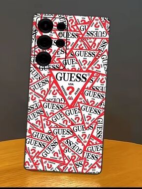 Guess Marciano Red and White Logo Pattern Phone Case